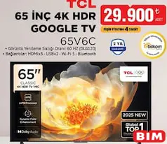 TCL 65V6C 65 İNÇ 4K HDR GOOGLE TV AKILLI TELEVİZYON